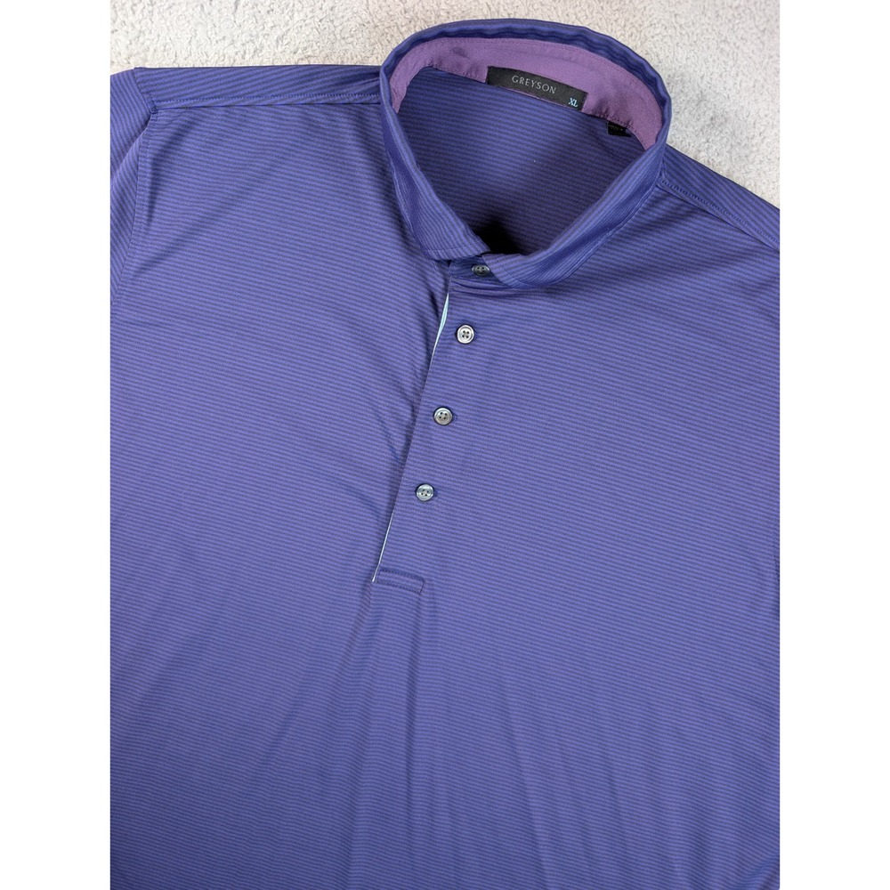 Greyson Mens XL Purple Stripe Golf Polo Lakewood Country Club Logo Short‎ Sleeve